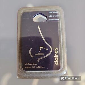 CLAIRE'S Sterling Silver 925 Cubic Zirconia 22G .6mm Nose Ring